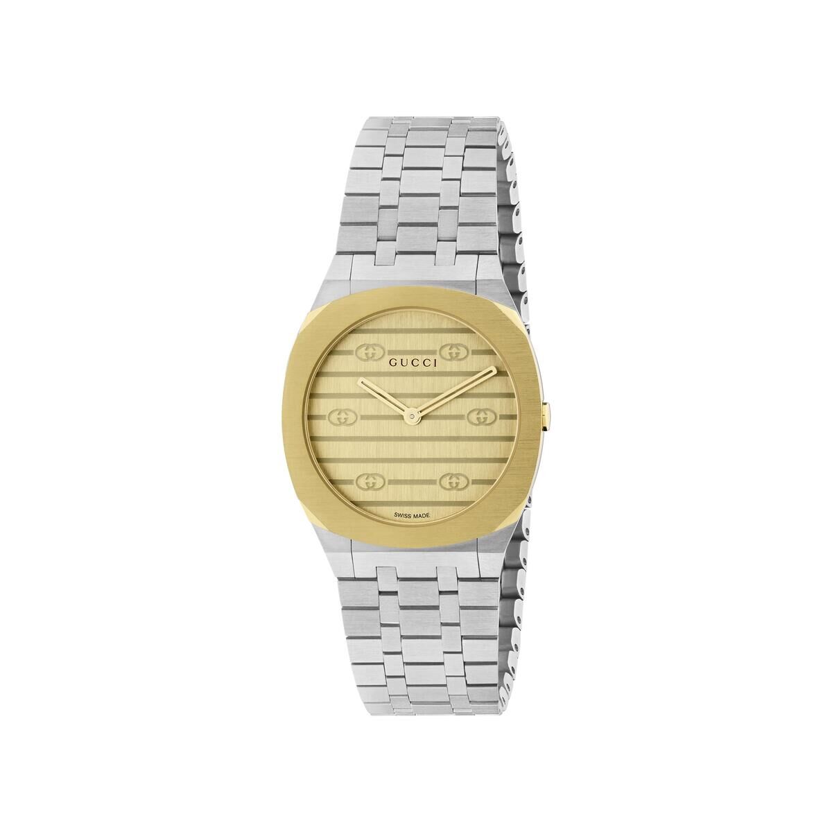 GUCCI 25H Champagne Dial Two Tone Womens Quartz Watch YA163502
