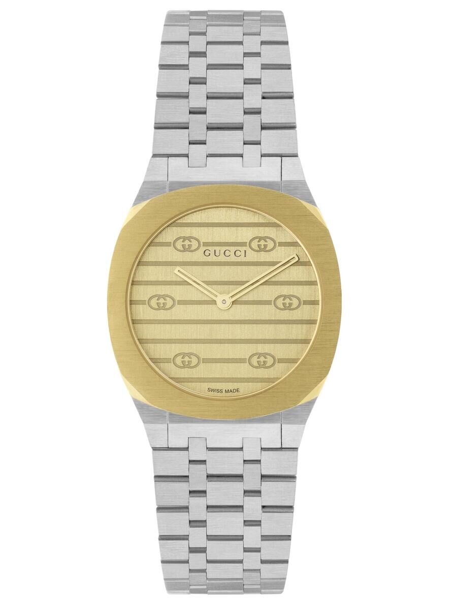 GUCCI 25H Champagne Dial Two Tone Womens Quartz Watch YA163502