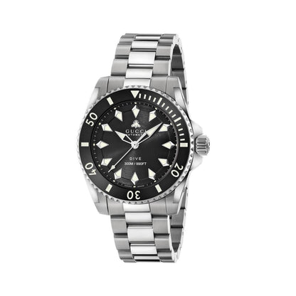 Gucci Dive Black Dial Stainless Steel Mens Watch YA136353