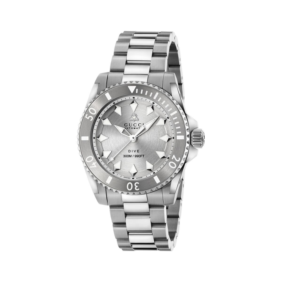 Gucci Dive Silver Dial Stainless Steel Mens Watch YA136354