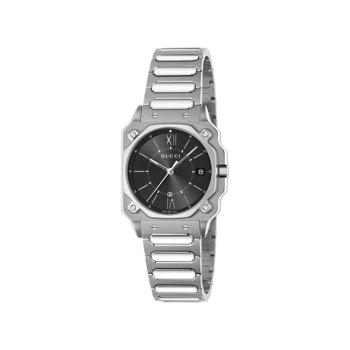 Gucci G-Flat Black Dial Stainless Steel Unisex Quartz Watch YA166505