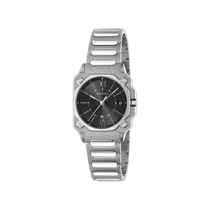 Gucci G-Flat Black Dial Stainless Steel Unisex Quartz Watch YA166505