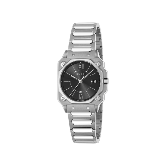 Gucci G-Flat Black Dial Stainless Steel Unisex Quartz Watch YA166505