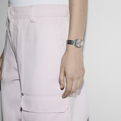 Gucci G-Flat Diamond Set Pink Dial Stainless Steel Womens Quartz Watch YA166501
