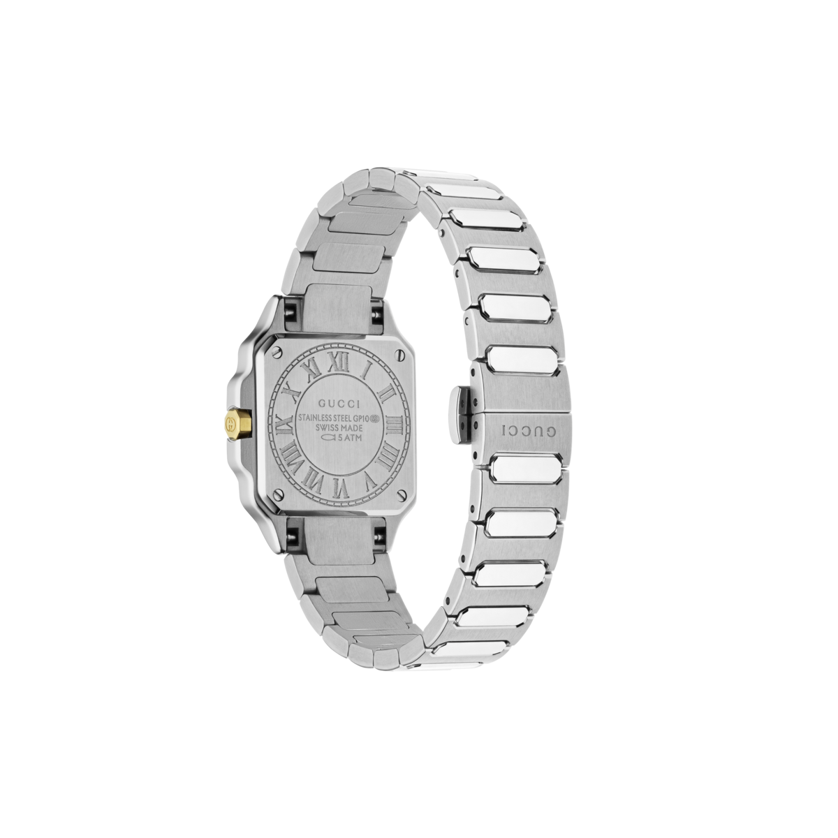 Gucci G-Flat Silver Diamond Set Dial Two Tone Womens Quartz Watch YA166503