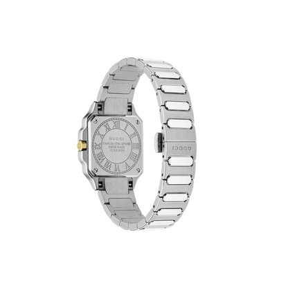 Gucci G-Flat Silver Diamond Set Dial Two Tone Womens Quartz Watch YA166503