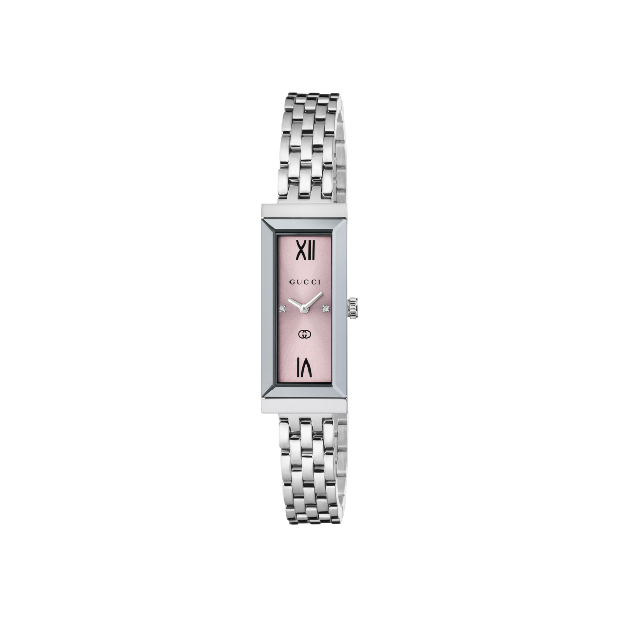 Gucci G-Frame Pink Diamond Set Dial Stainless Steel Womens Quartz Watch YA127516