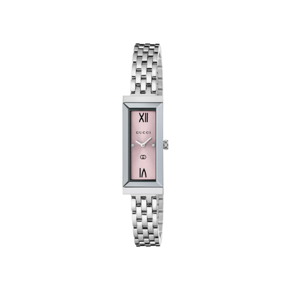 Gucci G-Frame Pink Diamond Set Dial Stainless Steel Womens Quartz Watch YA127516