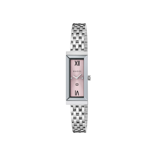 Gucci G-Frame Pink Diamond Set Dial Stainless Steel Womens Quartz Watch YA127516