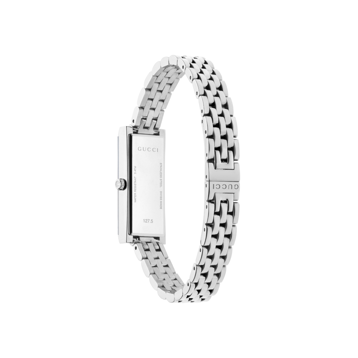 Gucci G-Frame Pink Diamond Set Dial Stainless Steel Womens Quartz Watch YA127516