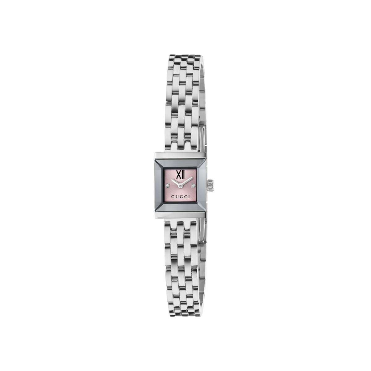 Gucci G-Frame Pink Diamond Set Dial Stainless Steel Womens Quartz Watch YA128539