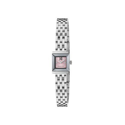 Gucci G-Frame Pink Diamond Set Dial Stainless Steel Womens Quartz Watch YA128539