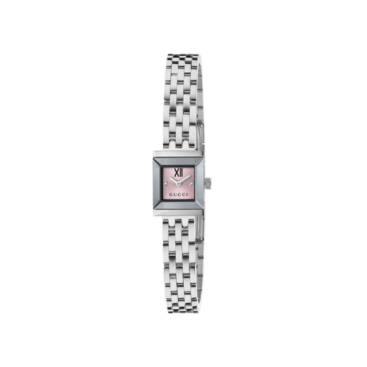 Gucci G-Frame Pink Diamond Set Dial Stainless Steel Womens Quartz Watch YA128539