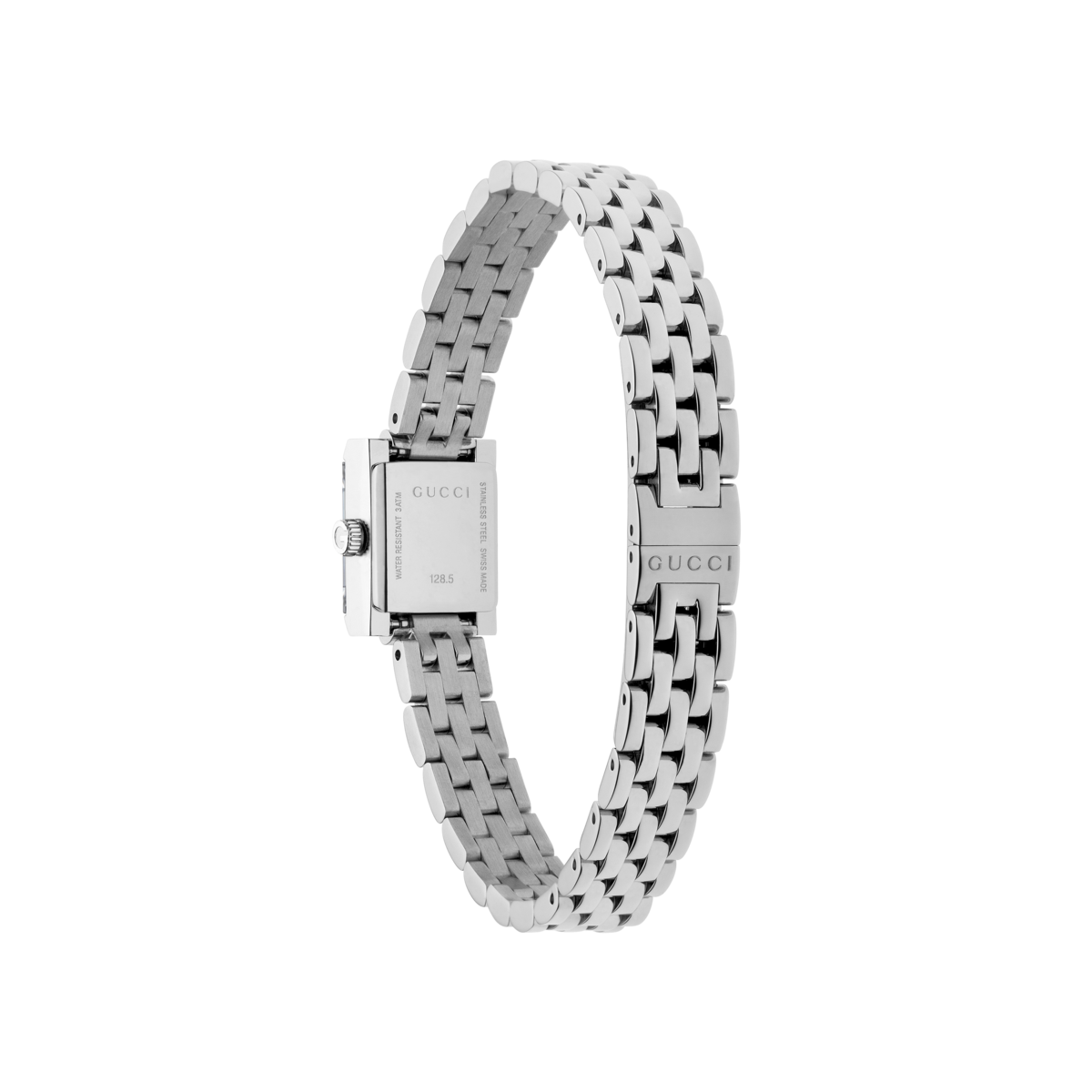 Gucci G-Frame Pink Diamond Set Dial Stainless Steel Womens Quartz Watch YA128539