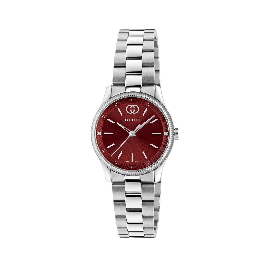 Gucci G-Timeless Burgundy Dial Stainless Steel Womens Quartz Watch YA1265069