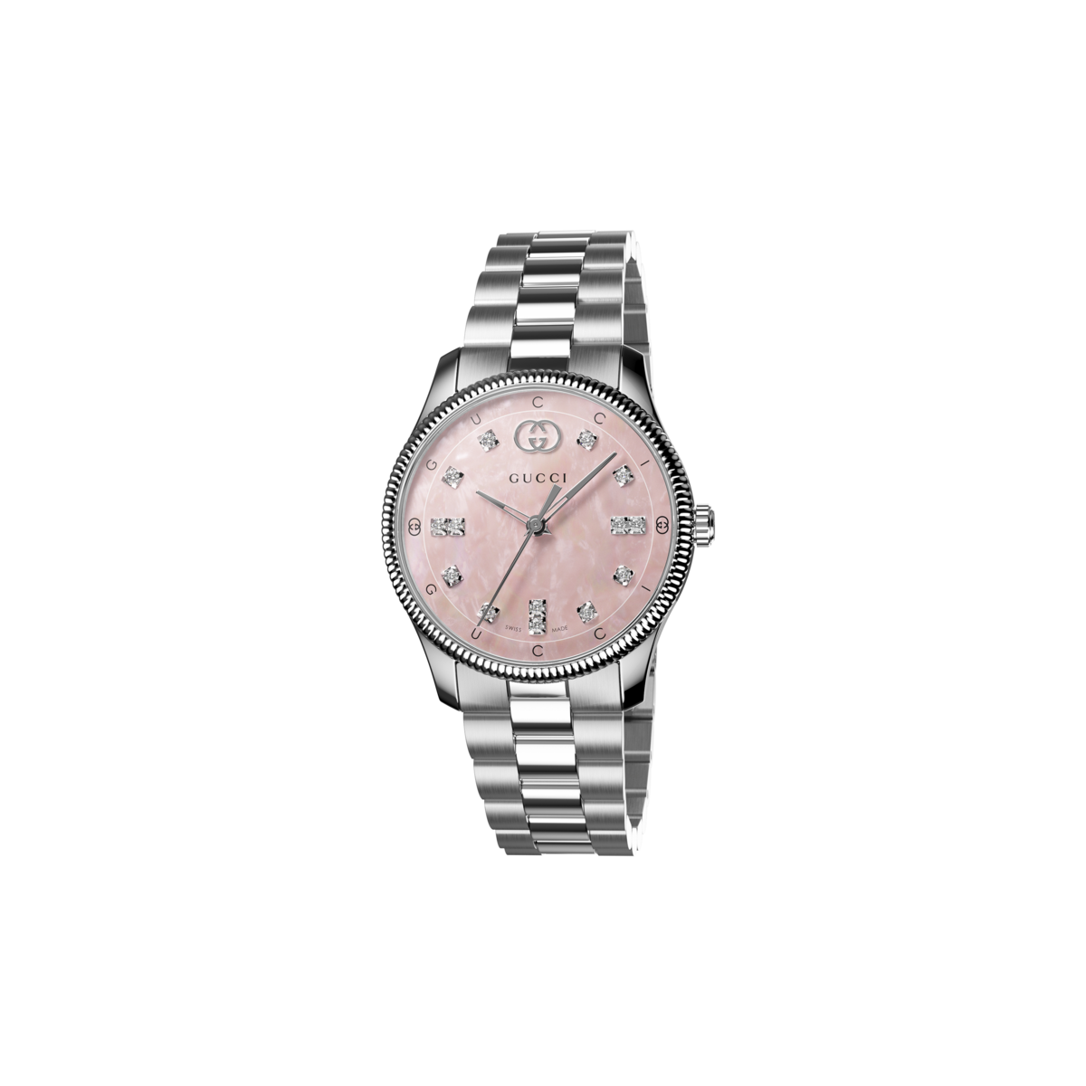 Gucci G-Timeless Pink Mother of Pearl Diamond Set Dial Stainless Steel Womens Quartz Watch YA1265062