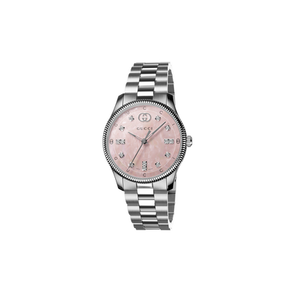 Gucci G-Timeless Pink Mother of Pearl Diamond Set Dial Stainless Steel Womens Quartz Watch YA1265062