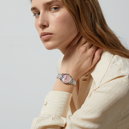 Gucci G-Timeless Pink Mother of Pearl Diamond Set Dial Stainless Steel Womens Quartz Watch YA1265062