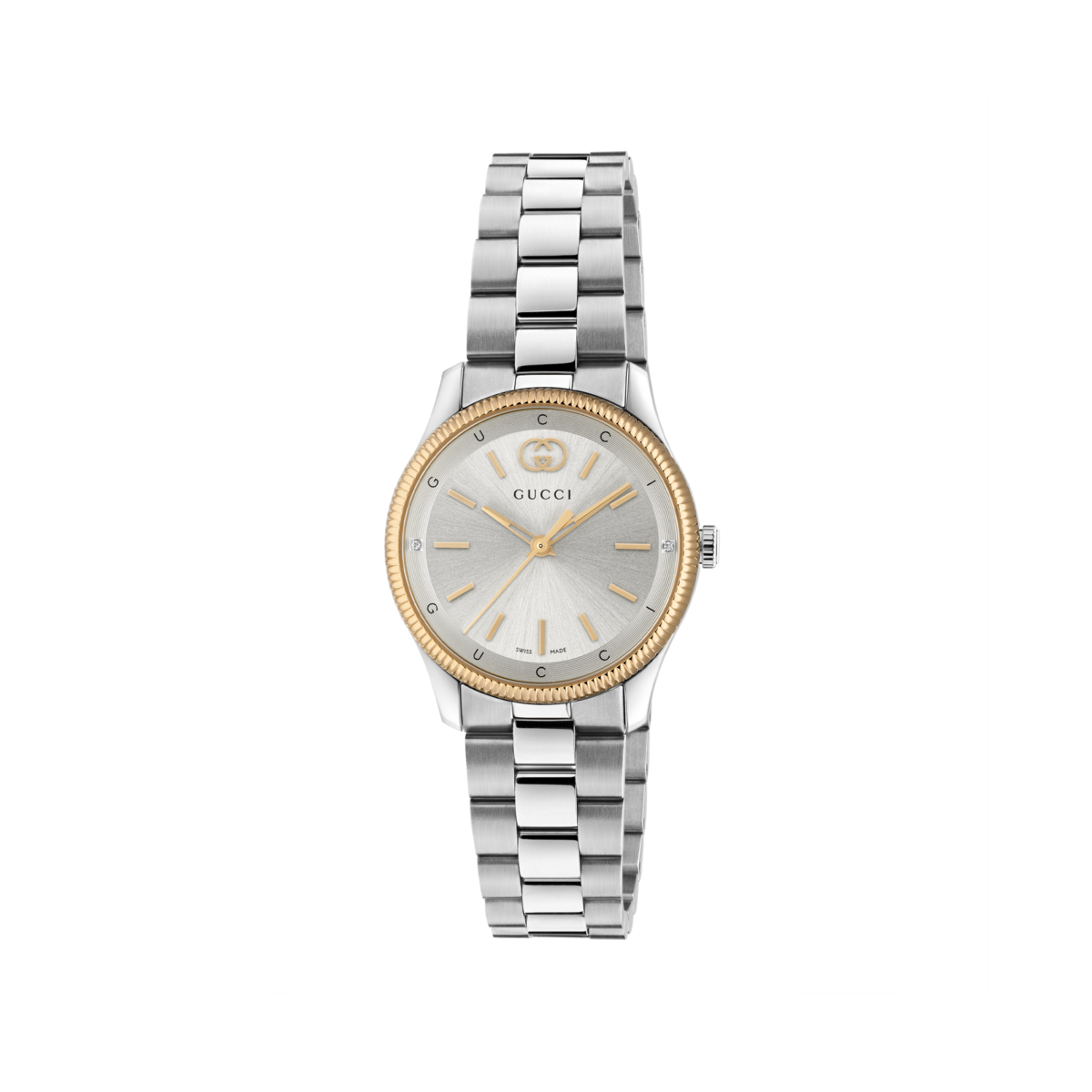 Gucci G-Timeless Silver Dial Rose Gold Two Tone Womens Quartz Watch YA1265070