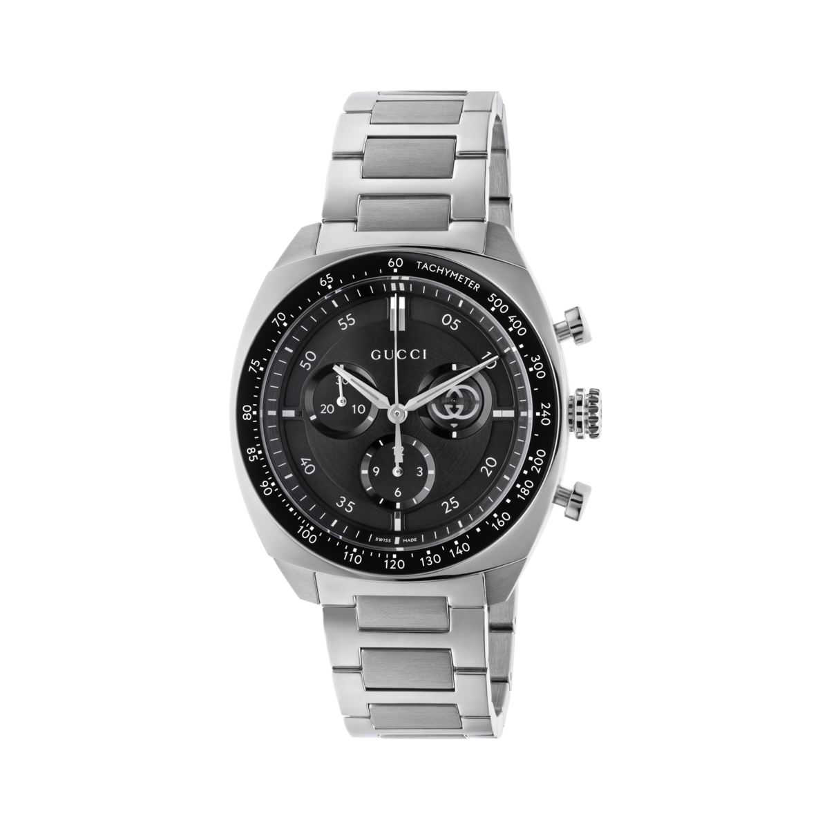 Gucci Interlocking Black Dial Stainless Steel Mens Quartz Chronograph Watch YA142316