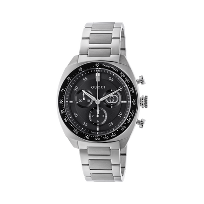 Gucci Interlocking Black Dial Stainless Steel Mens Quartz Chronograph Watch YA142316