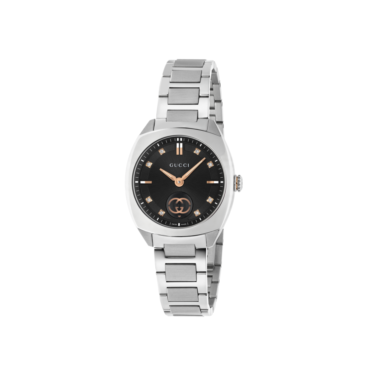 Gucci Interlocking Black Dial Stainless Steel Womens Quartz Watch YA142513