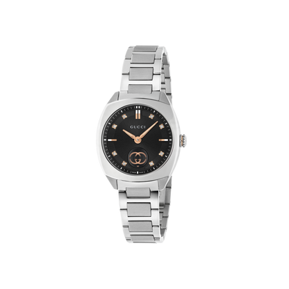 Gucci Interlocking Black Dial Stainless Steel Womens Quartz Watch YA142513