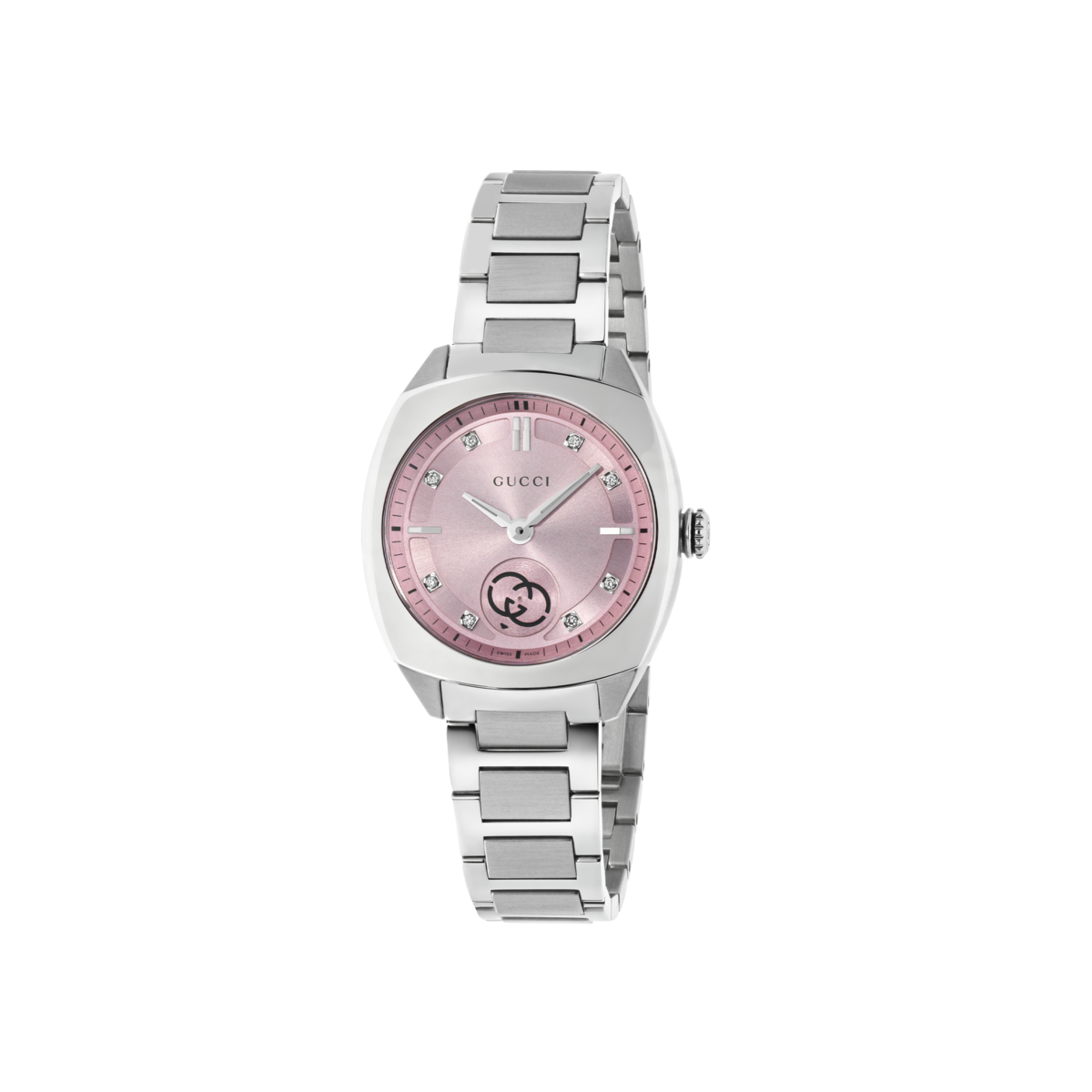 Gucci Interlocking Pink Dial Stainless Steel Womens Quartz Watch YA142511