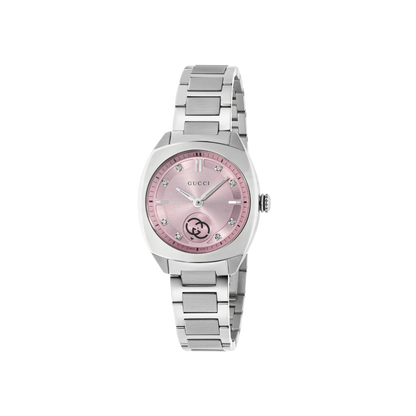 Gucci Interlocking Pink Dial Stainless Steel Womens Quartz Watch YA142511