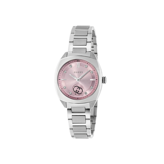 Gucci Interlocking Pink Dial Stainless Steel Womens Quartz Watch YA142511