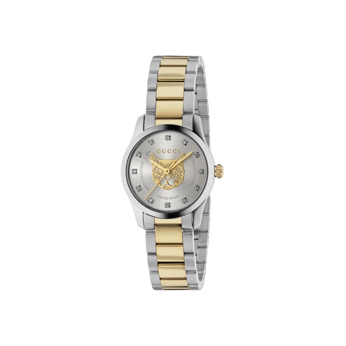 Gucci G-Timeless Feline Silver Dial Two Tone Womens Quartz Watch YA1265016