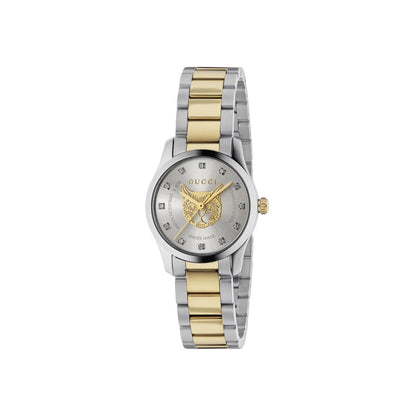 Gucci G-Timeless Feline Silver Dial Two Tone Womens Quartz Watch YA1265016
