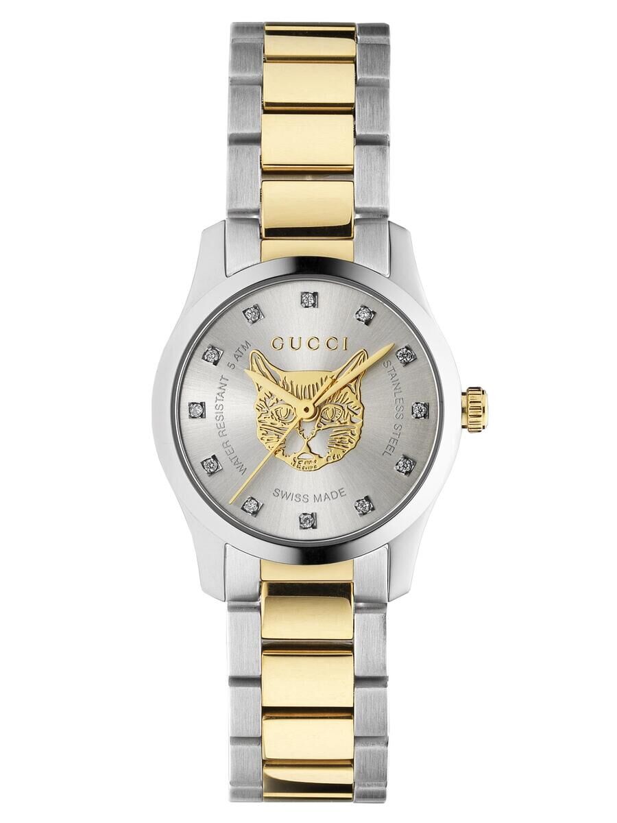 Gucci G-Timeless Feline Silver Dial Two Tone Womens Quartz Watch YA1265016