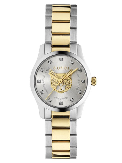 Gucci G-Timeless Feline Silver Dial Two Tone Womens Quartz Watch YA1265016
