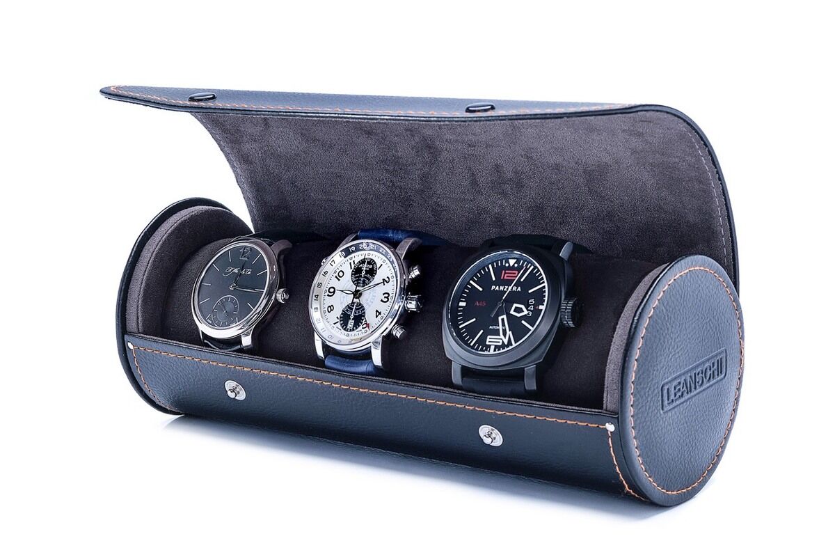LEANSCHI Black 3 - 4 Watch Travel/Storage Roll Case