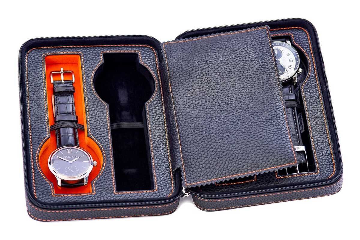 LEANSCHI Black 4 Watch Travel/Storage Zip Pouch Case