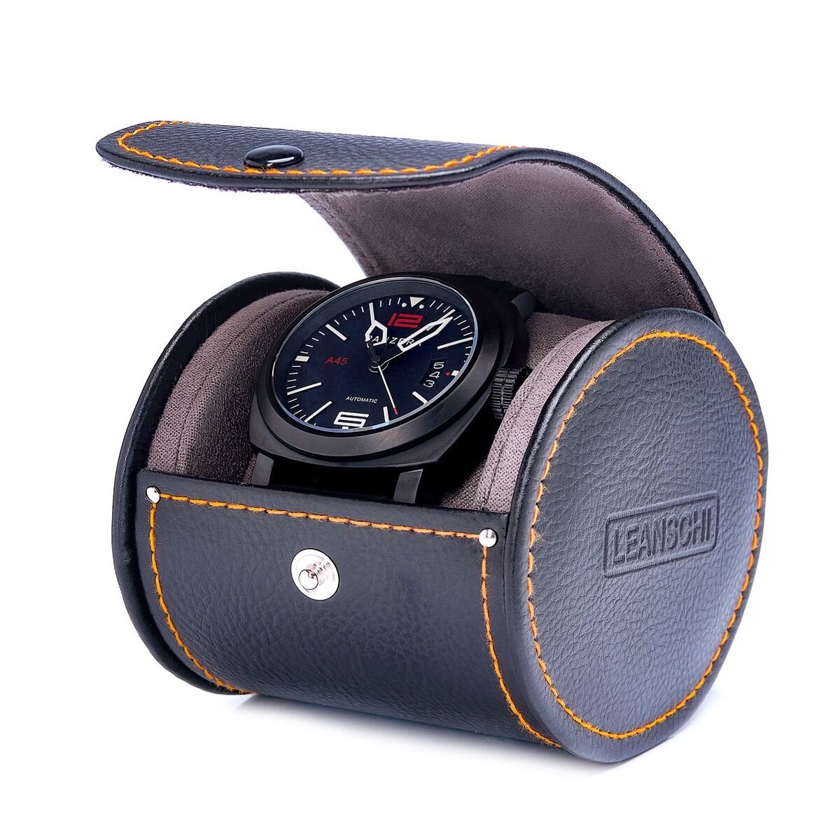 LEANSCHI Black Single Watch Travel/Storage Roll Case