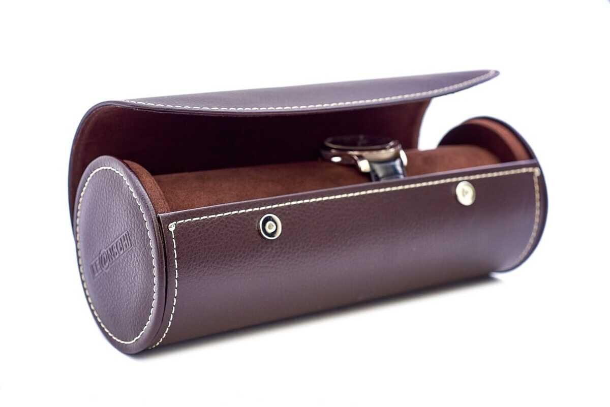 LEANSCHI Brown 3 - 4 Watch Travel/Storage Roll Case