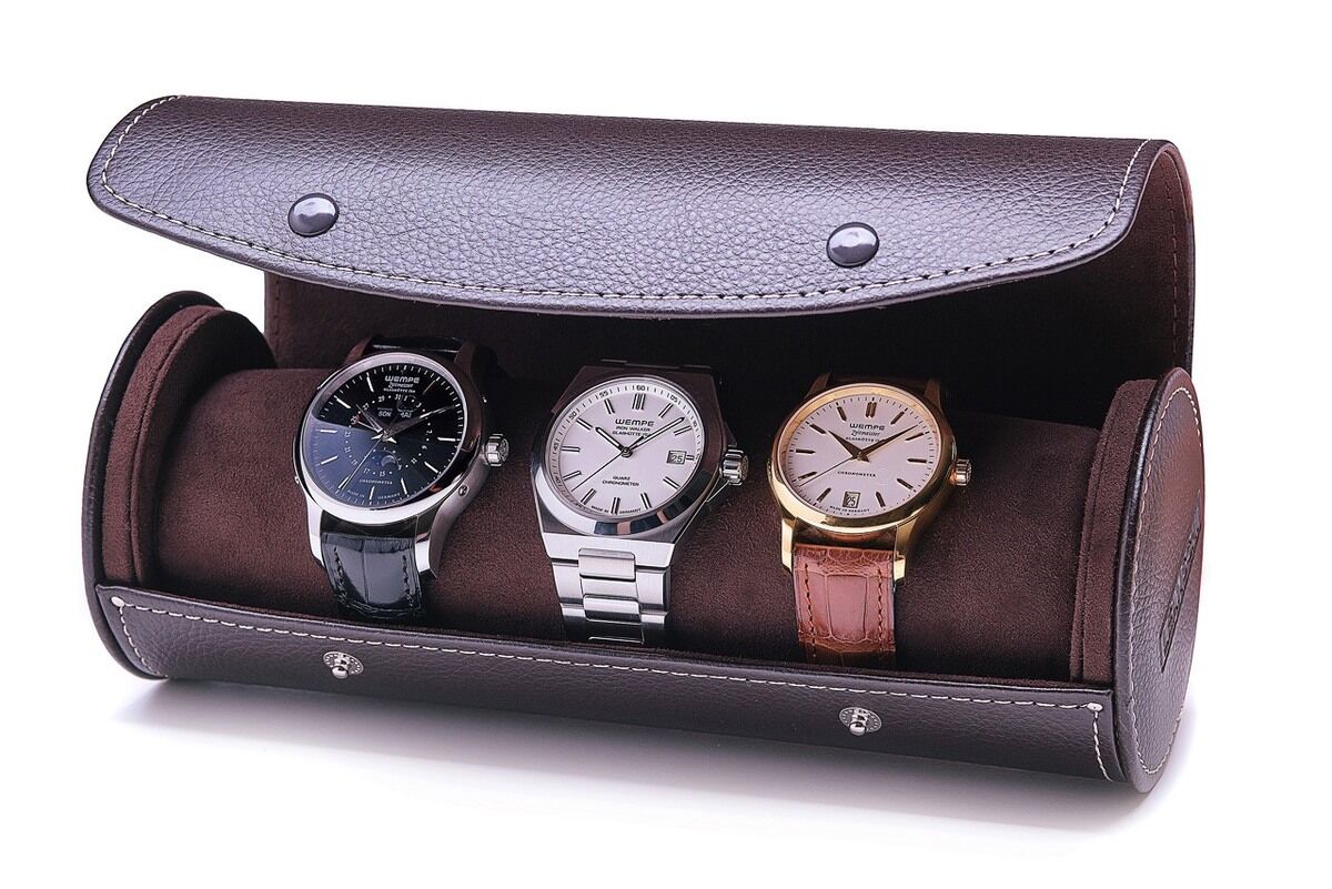 LEANSCHI Brown 3 - 4 Watch Travel/Storage Roll Case