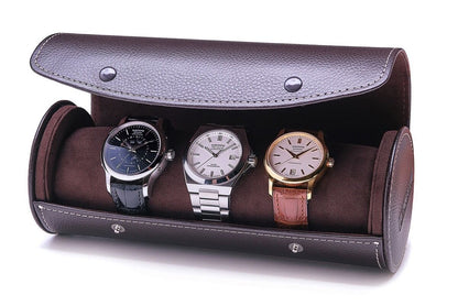 LEANSCHI Brown 3 - 4 Watch Travel/Storage Roll Case