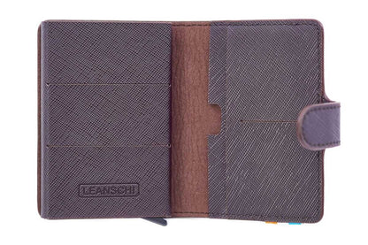 LEANSCHI Brown Leather RFID Safe Credit Card Holder with Aluminium Container