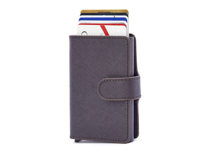 LEANSCHI Brown Leather RFID Safe Credit Card Holder with Aluminium Container