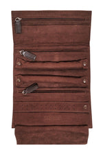 LEANSCHI Chocolate Brown Jewellery Roll Travel Pouch Case