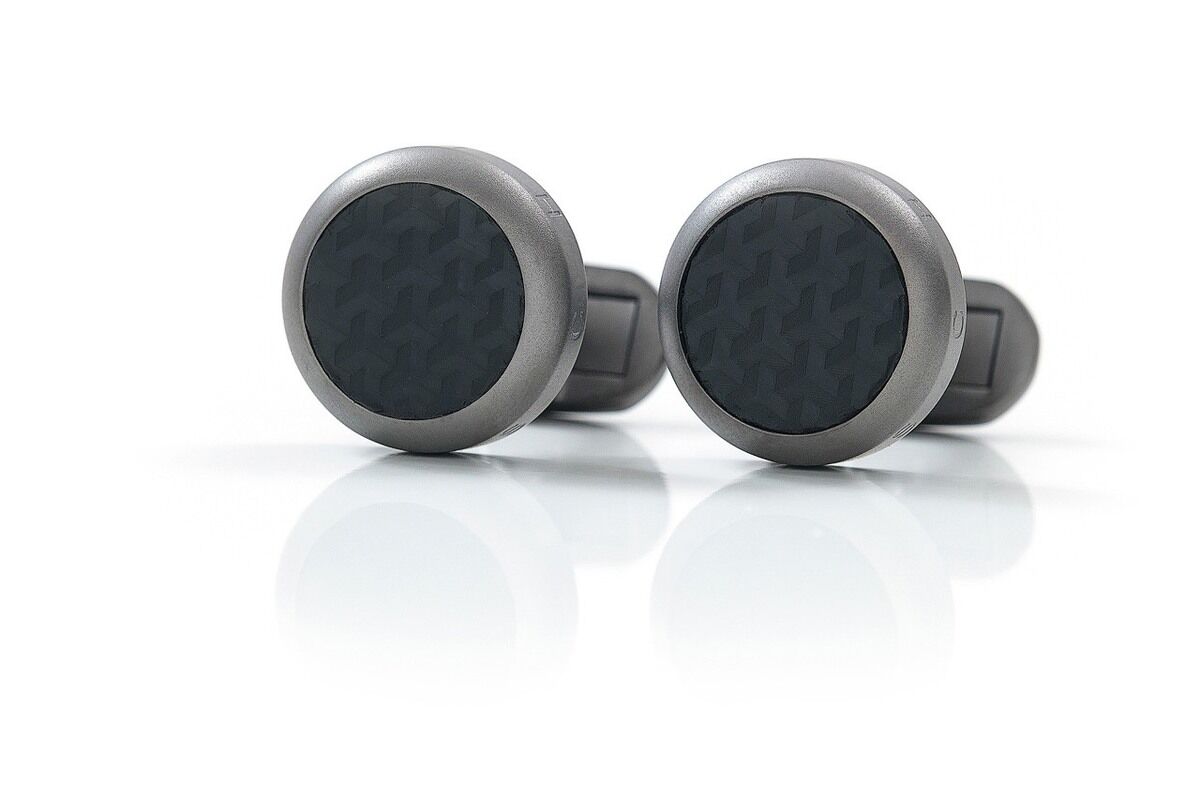 LEANSCHI  Gun Metal Stainless Steel & Rubber T-Bar Cufflinks