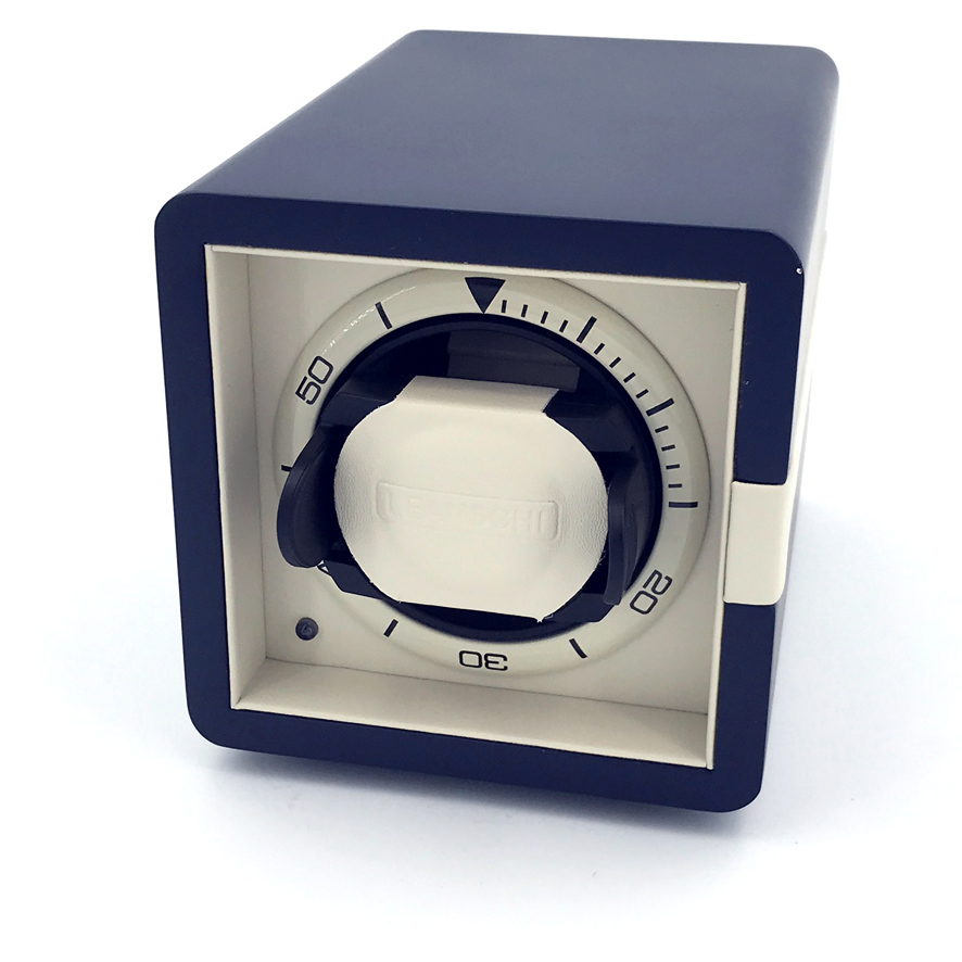 LEANSCHI Matt Blue & Beige Single Winder Watch Winding Box WS01-BLUE