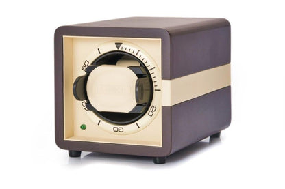 LEANSCHI Matt Brown & Ivory Wood Single Winder Watch Winding Box WS01-IVO2