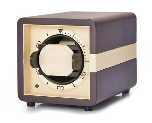 LEANSCHI Matt Brown & Ivory Wood Single Winder Watch Winding Box WS01-IVO2