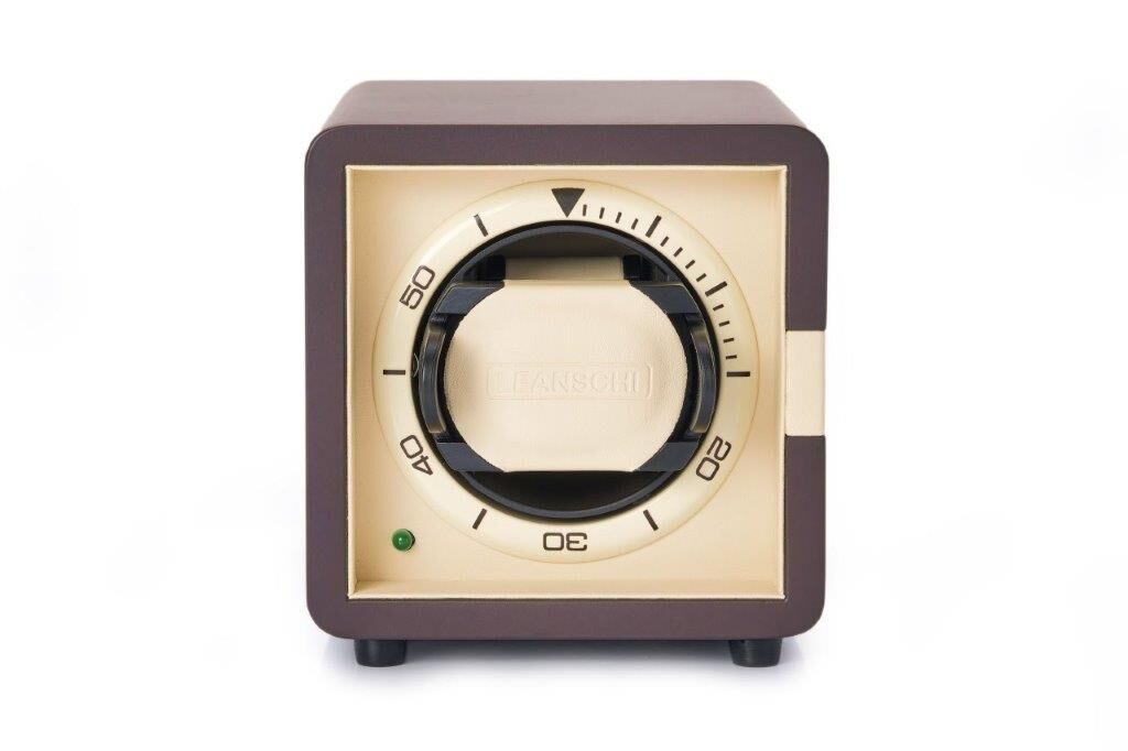 LEANSCHI Matt Brown & Ivory Wood Single Winder Watch Winding Box WS01-IVO2