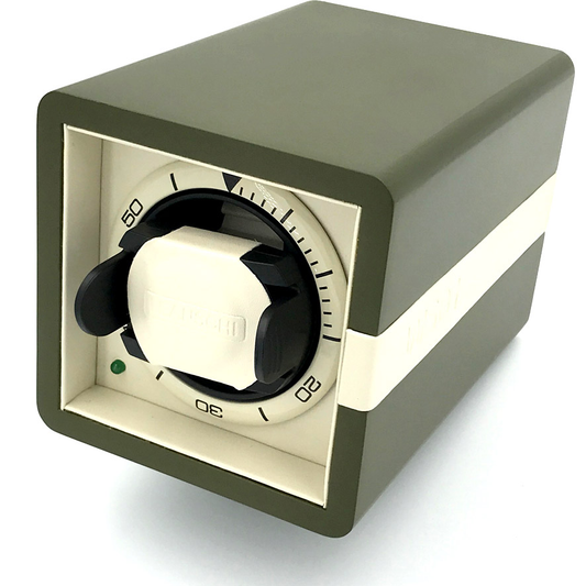 LEANSCHI Matt Khaki Green & Cream Single Winder Watch Winding Box WS01-GREE
