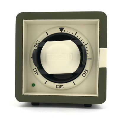 LEANSCHI Matt Khaki Green & Cream Single Winder Watch Winding Box WS01-GREE
